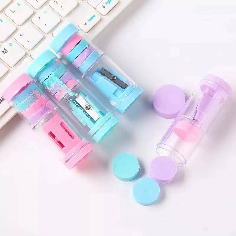 4-Pack Pastel Pencil Sharpener and Eraser Combo set
