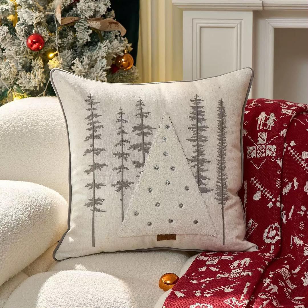 Embroidered Pine Tree Christmas Decorative Throw Pillow Cover Throw Pillow Case Cushion Cover