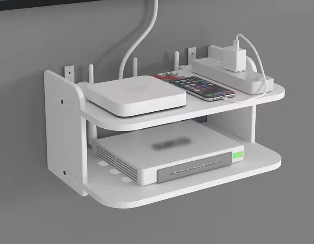 White Wall Mounted Double-Tier Floating Shelf for Media and Accessories