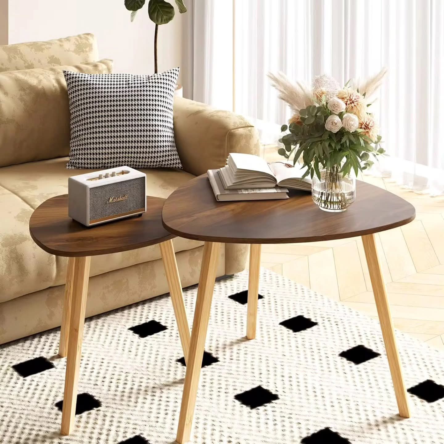 Two-Piece Modern Nesting Solid Wood Coffee Table Set