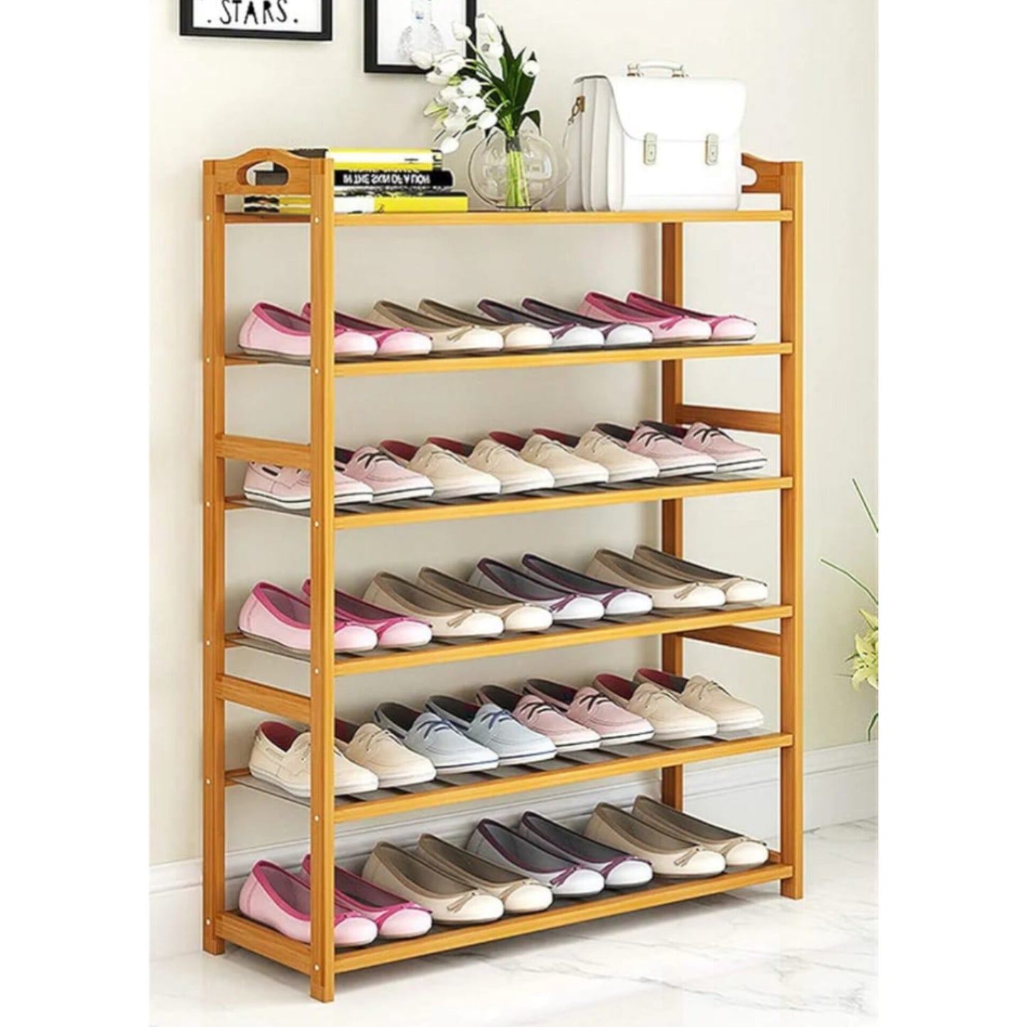 6 Tier Natural Bamboo Shoe Storage Rack