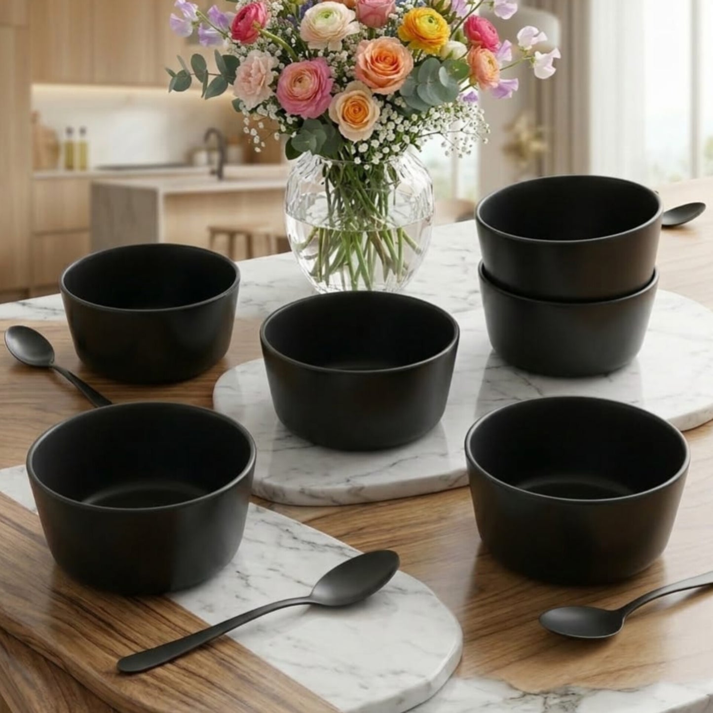 Set 6pcs Black Crockery Soup