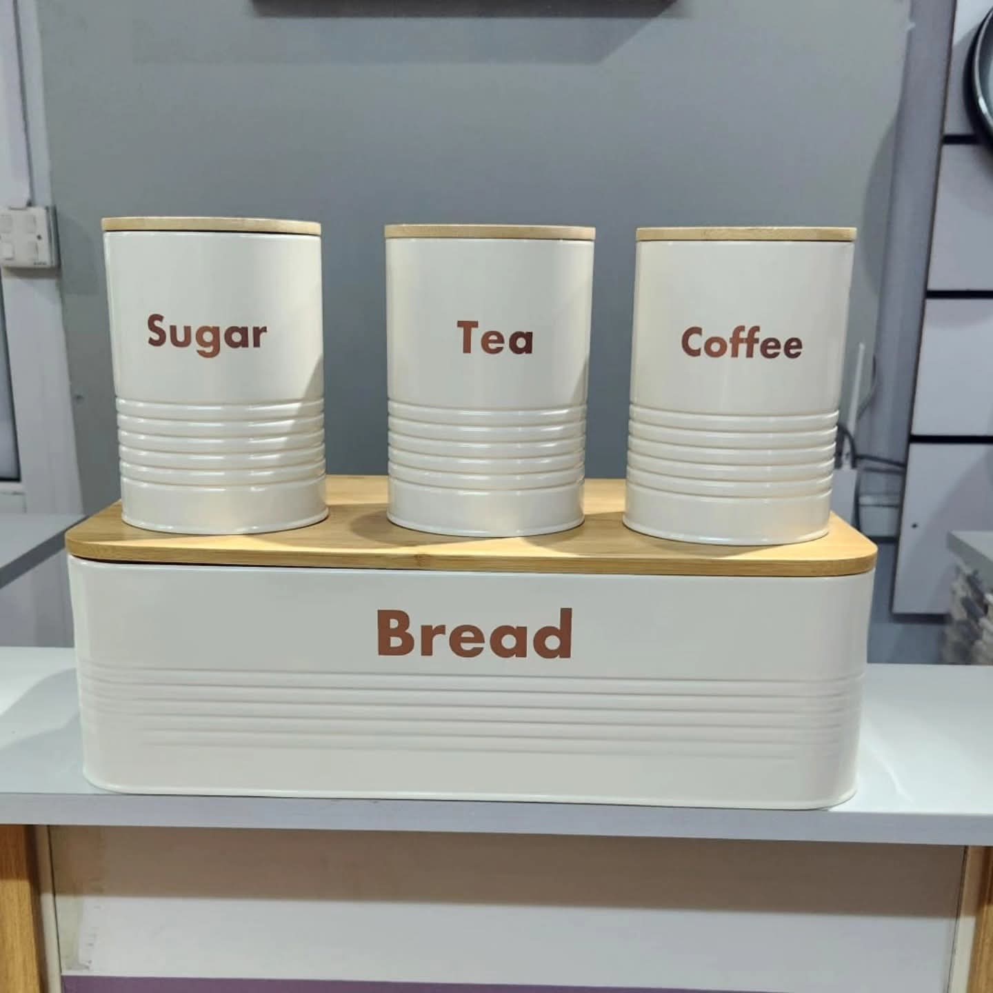 Alloy bread bin with three canister set