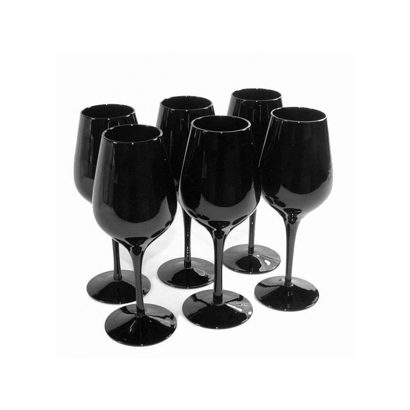 6Pc Black Wine Glasses