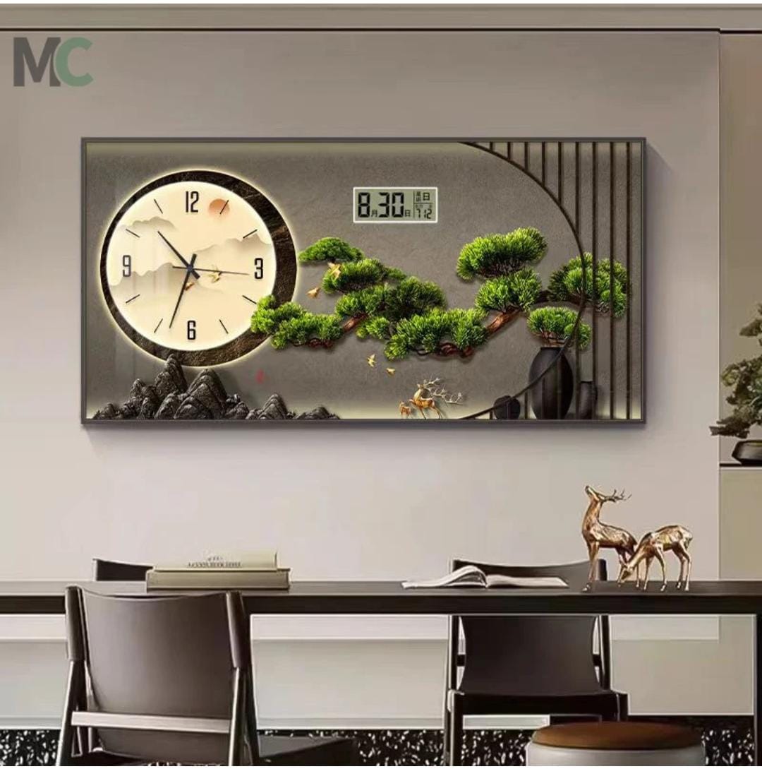 Pine landscape calendar clock wall art