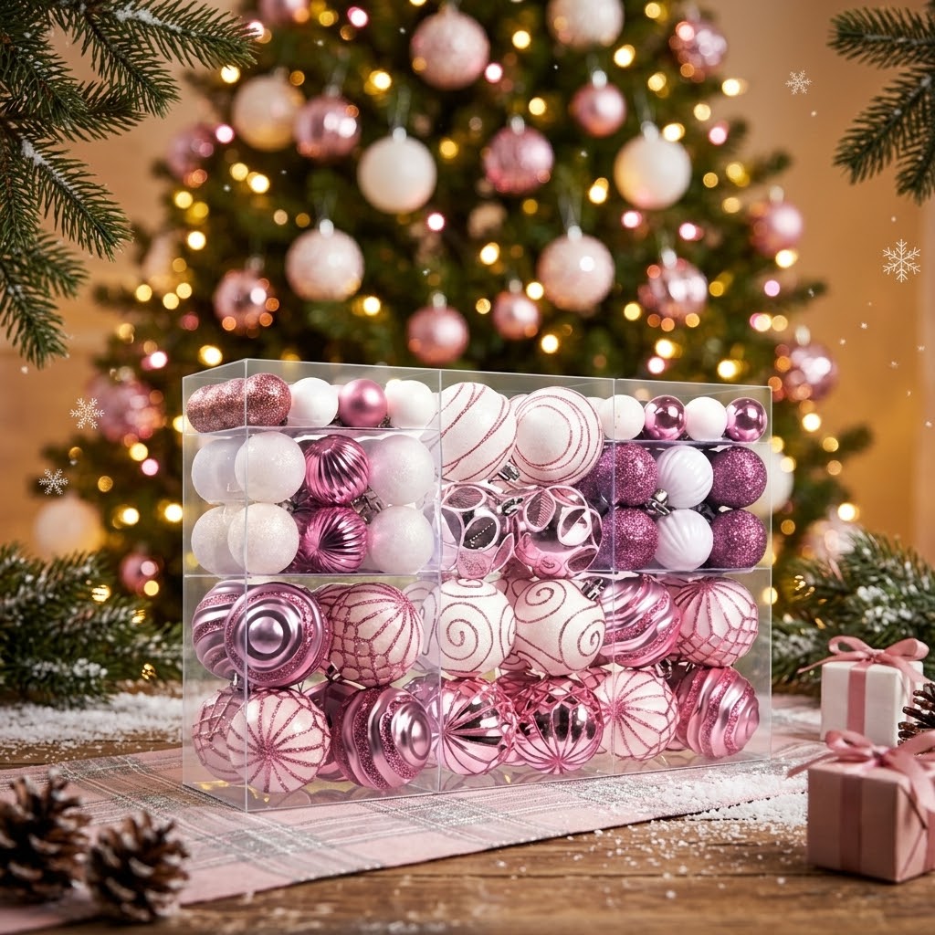100Pcs White Purple Christmas Tree Decor Balls