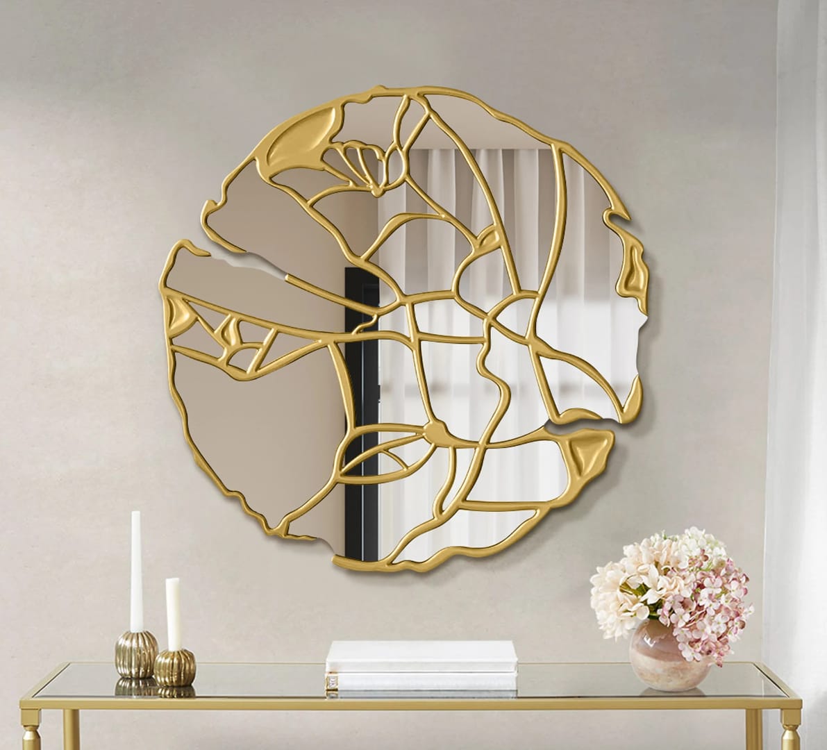 A Villa Living Room Gold Mirror Frame For Console Decoration