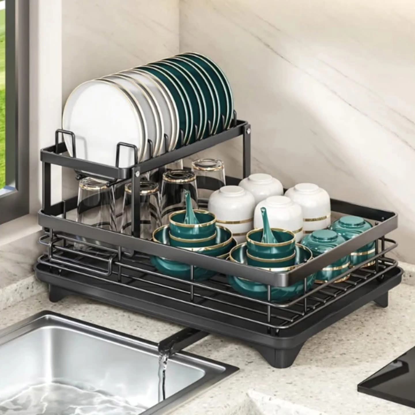 2 Tier Foldable Dish Drying Rack