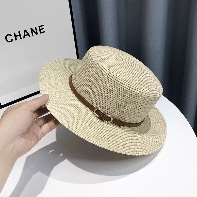 Stylish Straw Panama Summer Hat with Faux Leather Band