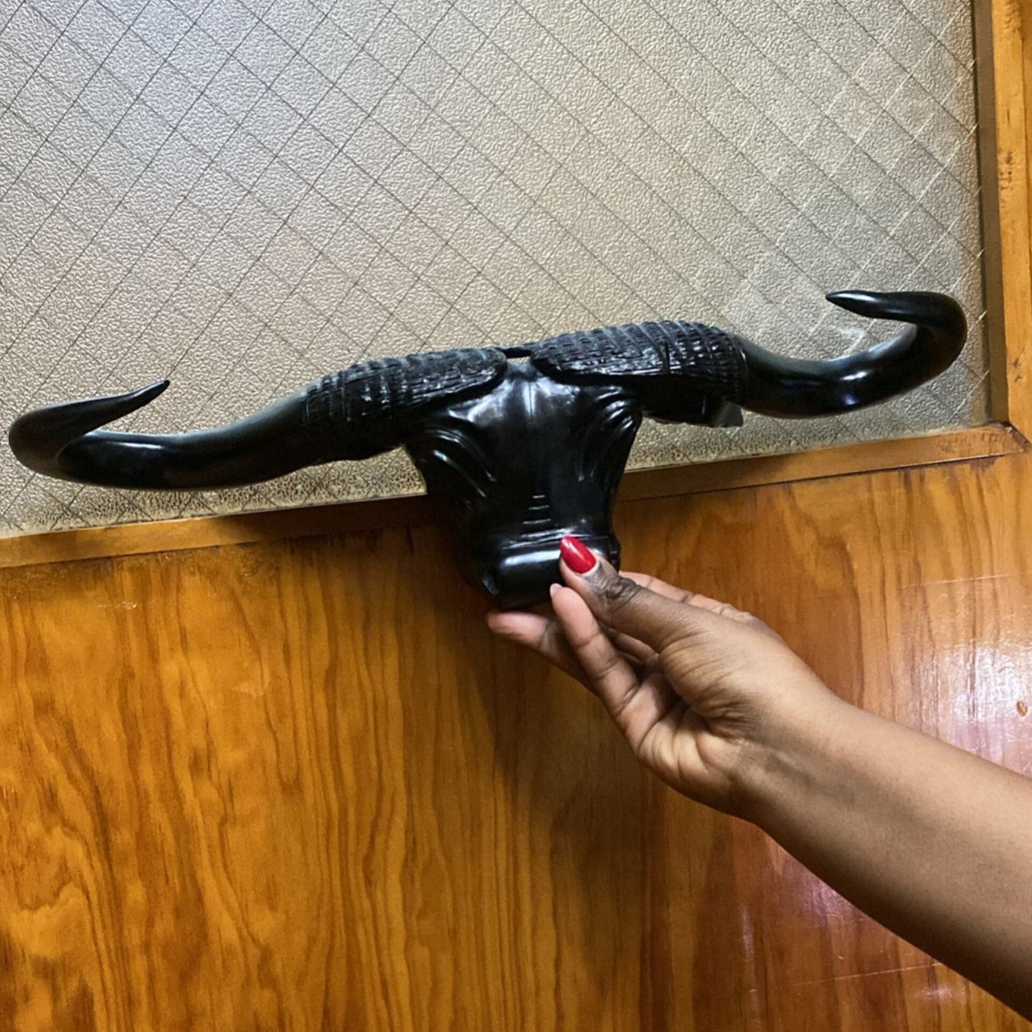 Hand Carved Buffalo Head Wall Decor, 39 cm