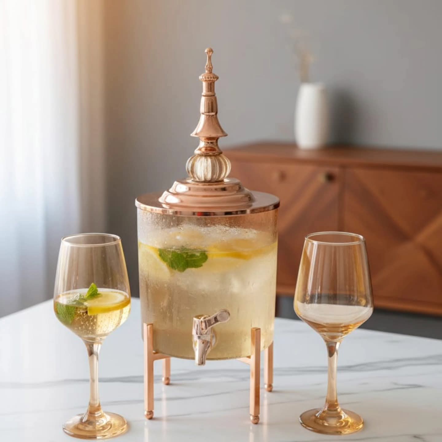 Glass juice dispenser with glasses