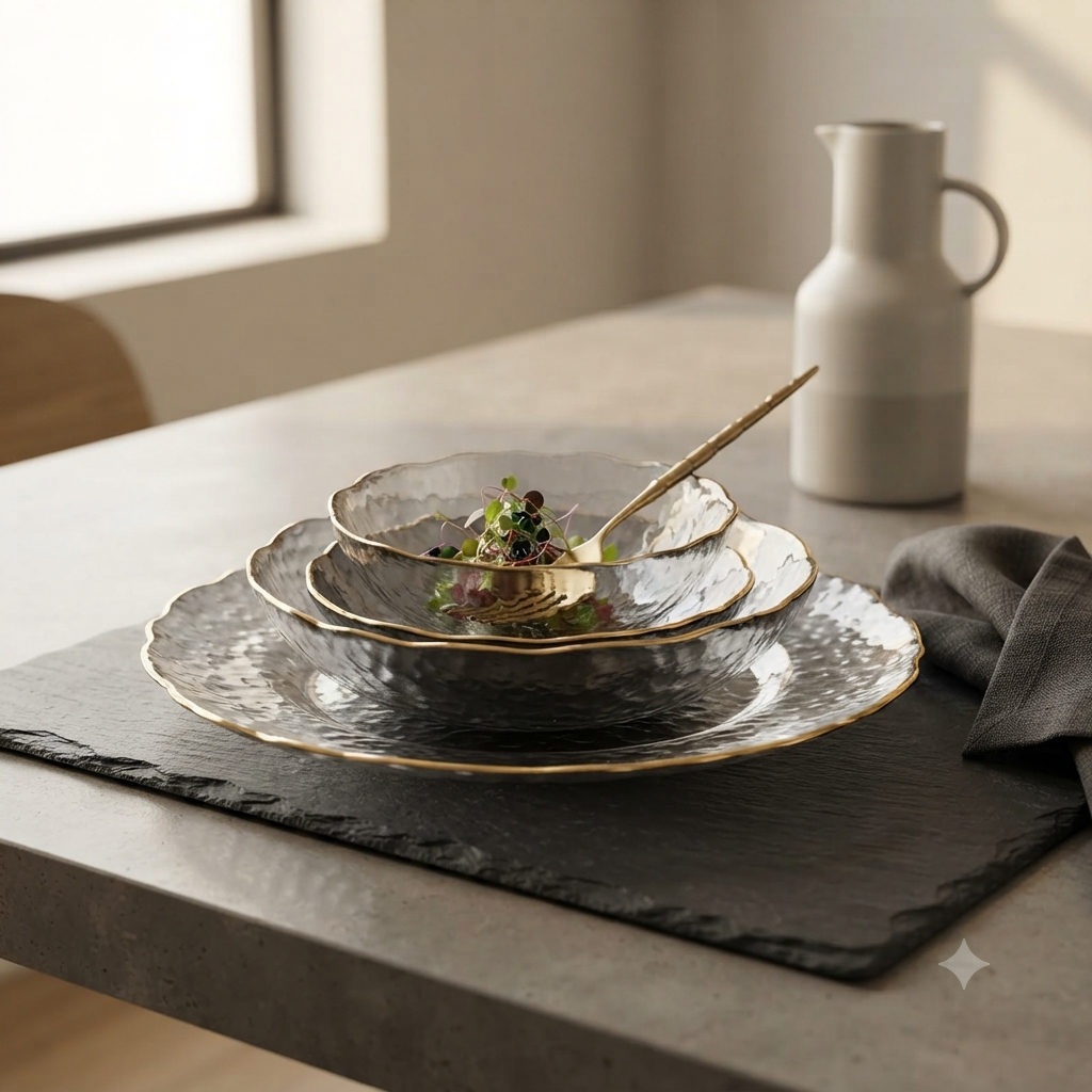 3Pc Irregular Shape Glass Salad Plate Set