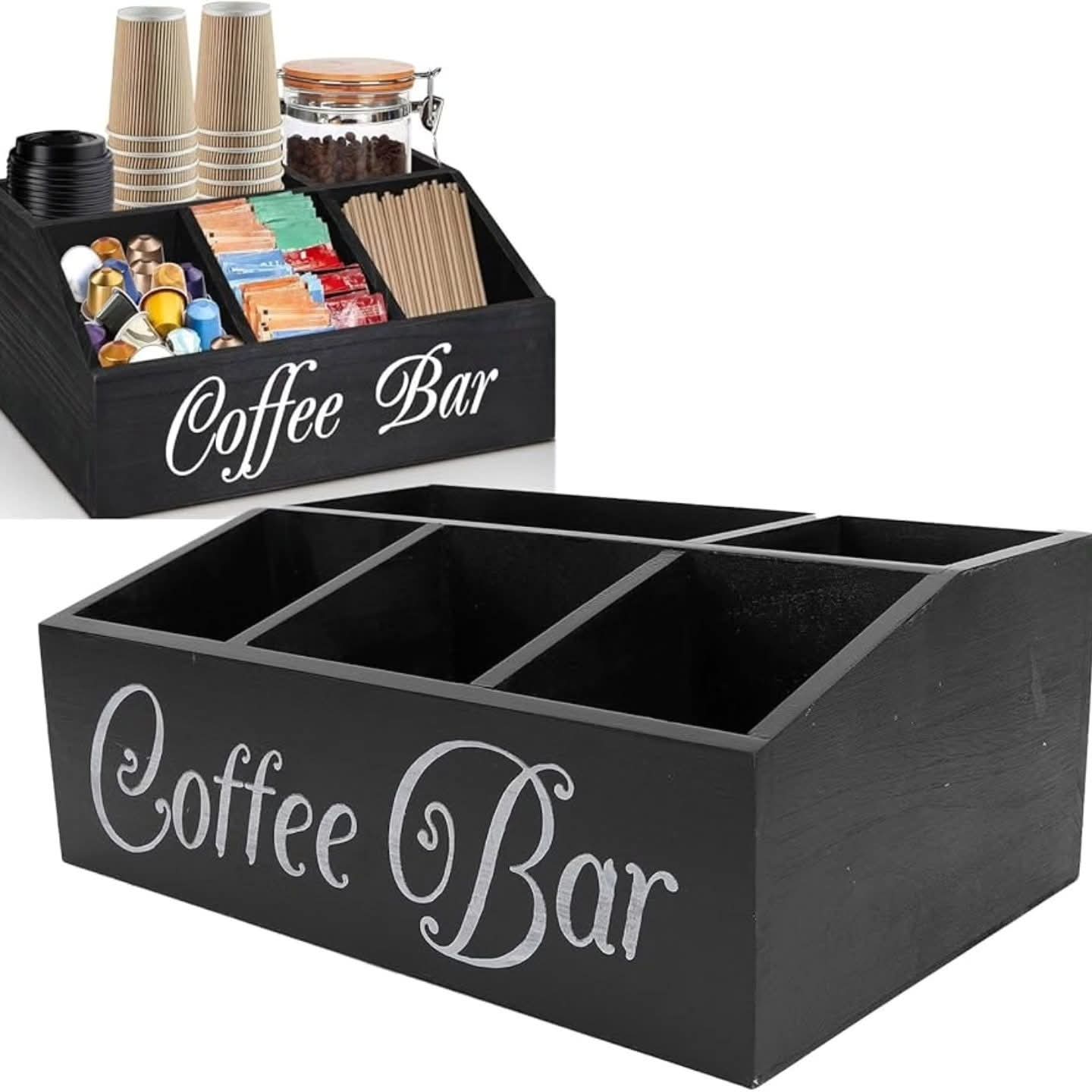5 Compartment Wooden Coffee Bar Organizer