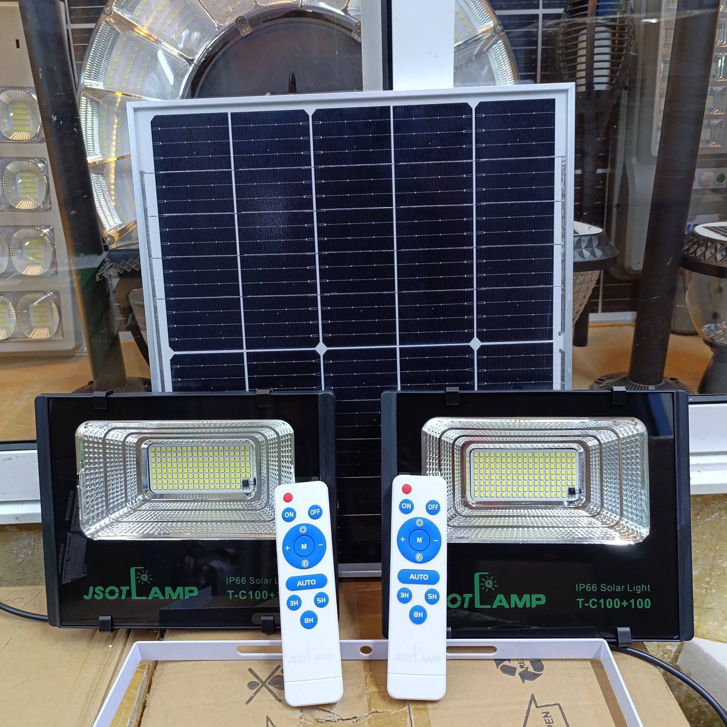 JSOT T-C100+100 Series Dual Head 200W Total Solar Powered LED Floodlight
