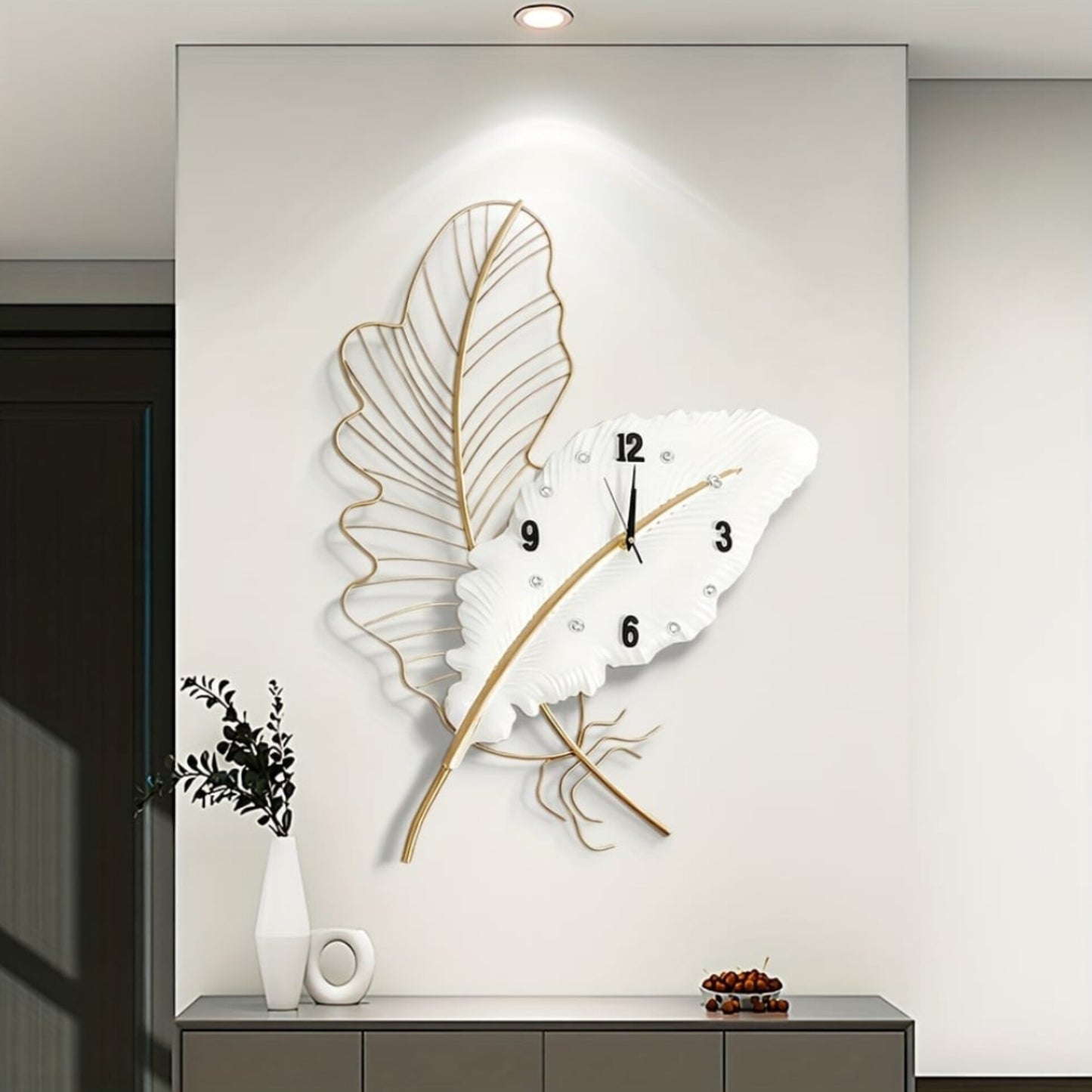 Metallic Feather Wall Clock