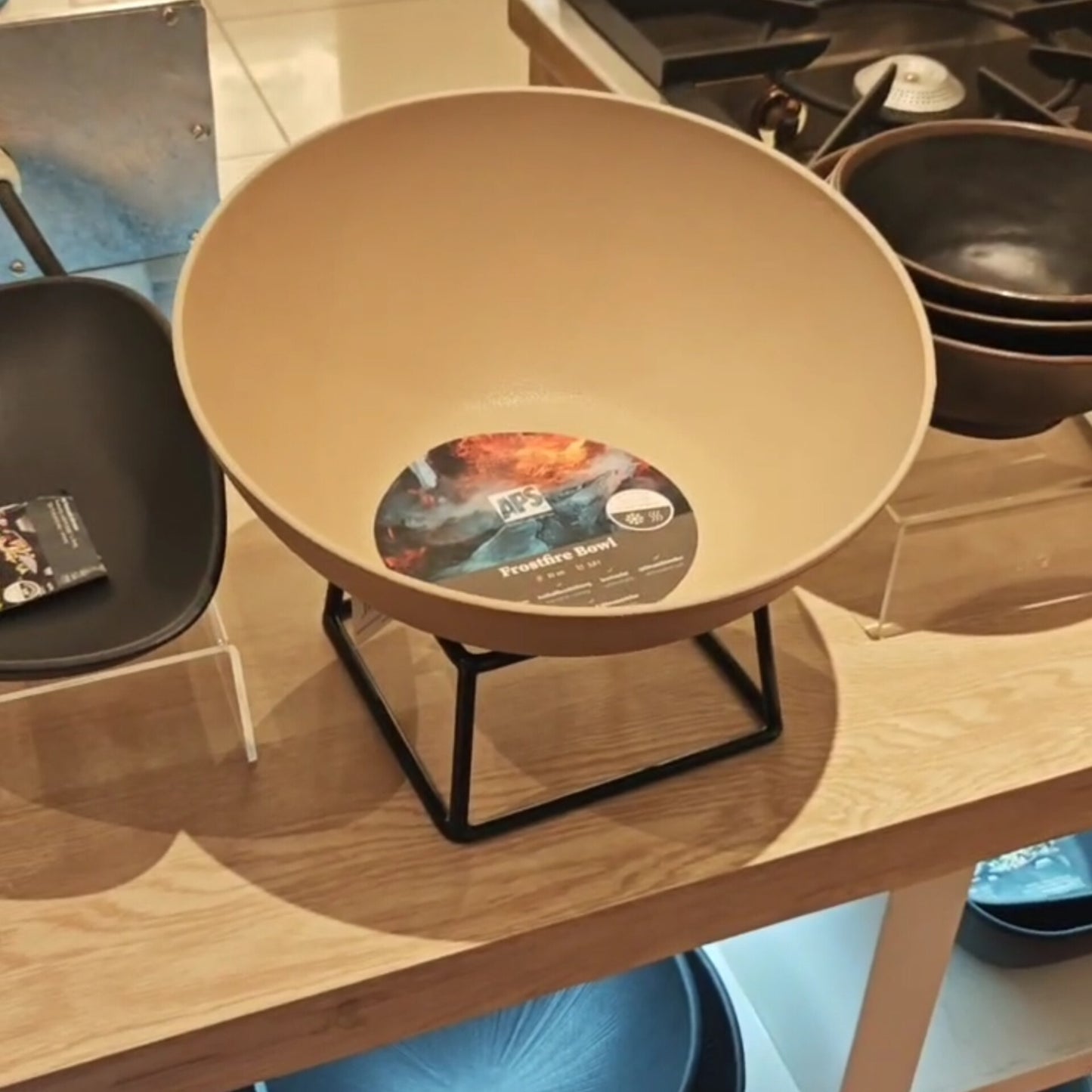 Large Contemporary Ceramic Serving Bowl with Black Metal Stand