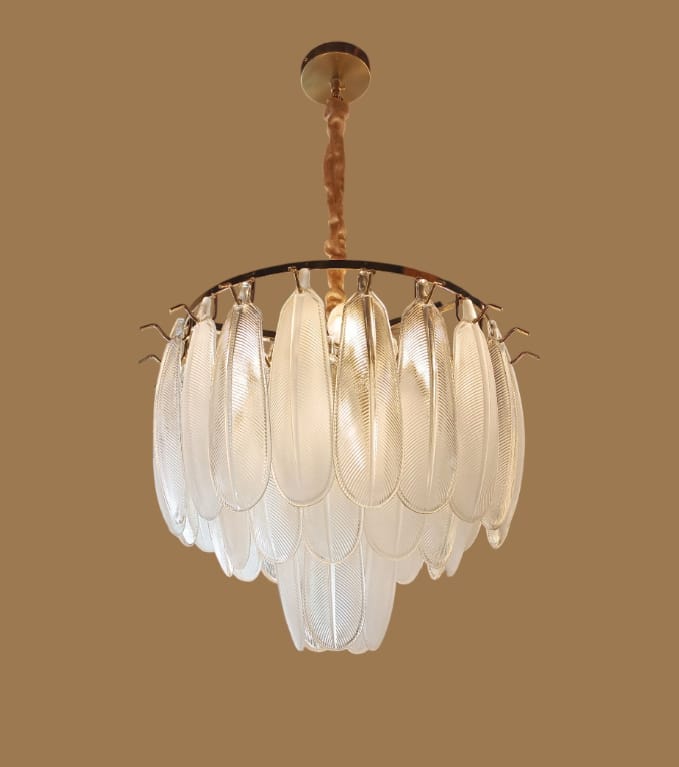 Chandelier Light with Glass Feather Panels