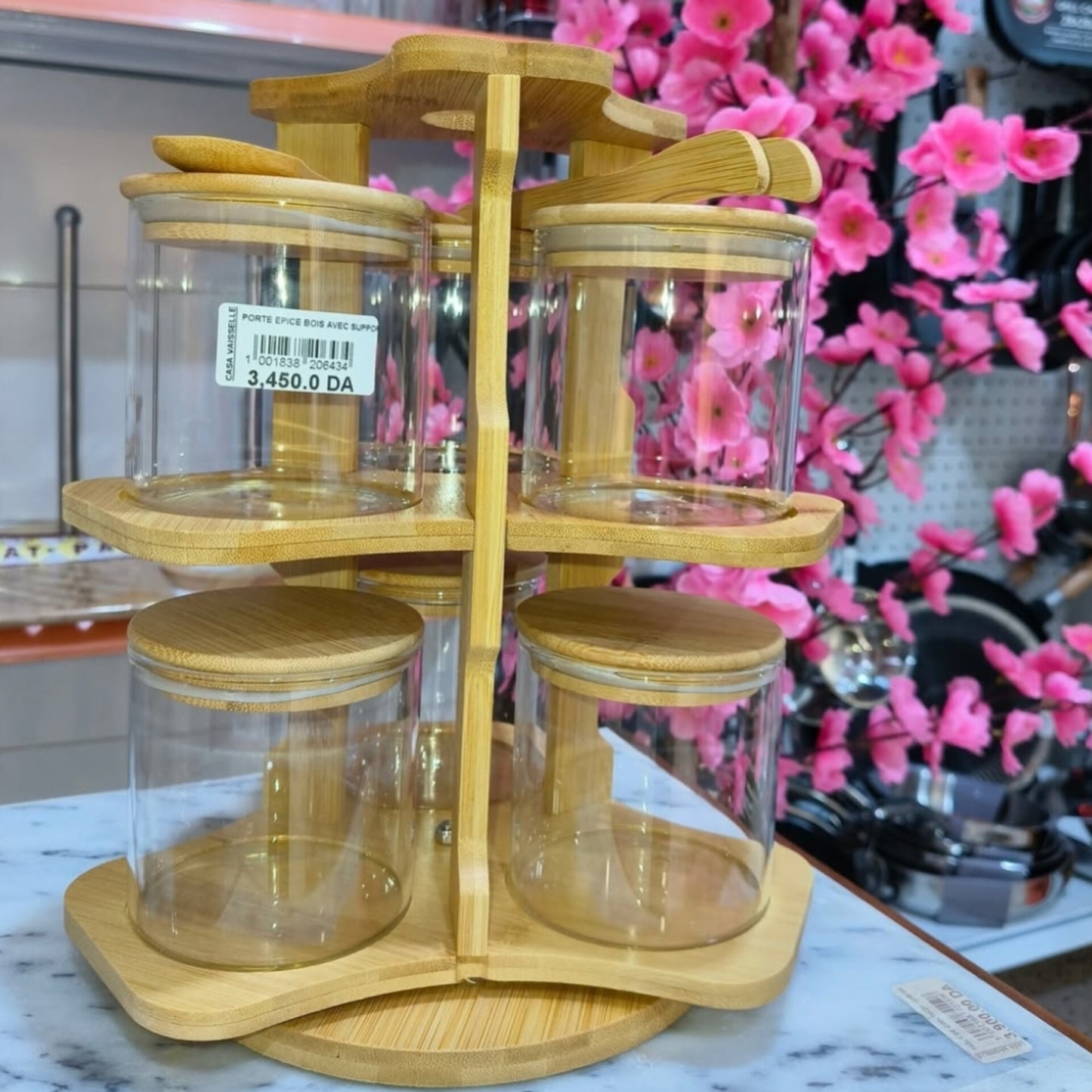6pcs Rotating Spice Jar Set with Wooden Stand