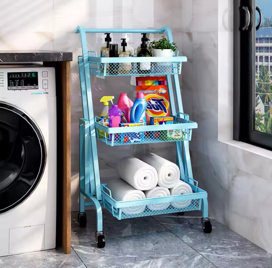 Multifuntional movable trolley storage rack