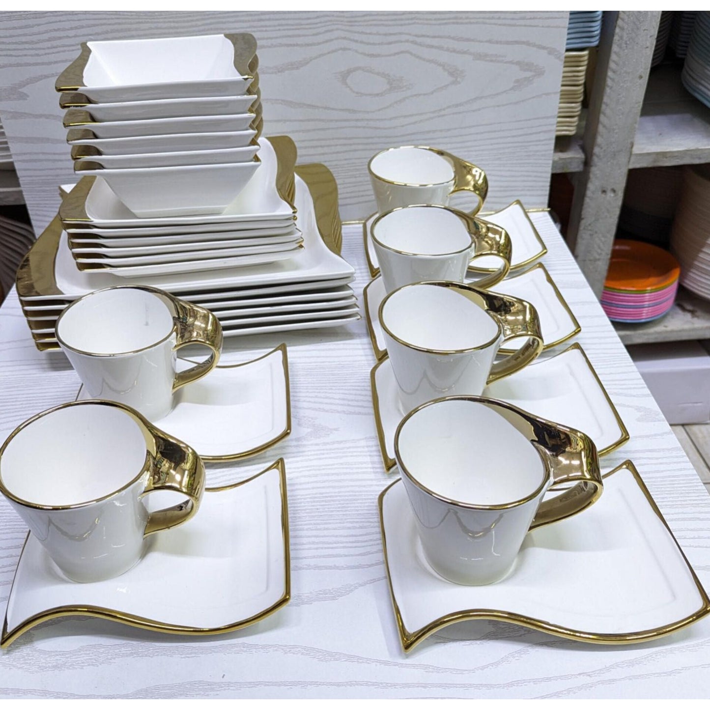 30 Piece gold trim ceramic dinner set