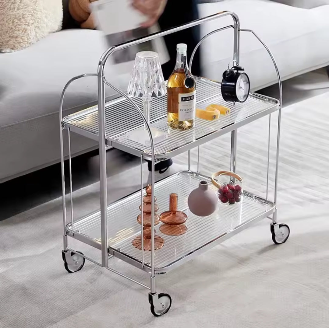 Foldable trolley glass table cart