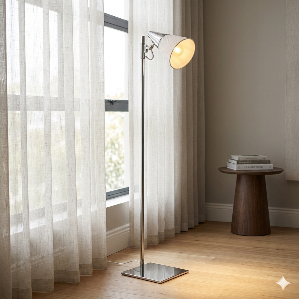 Adjustable Arm Silver Metal Floor Lamp
