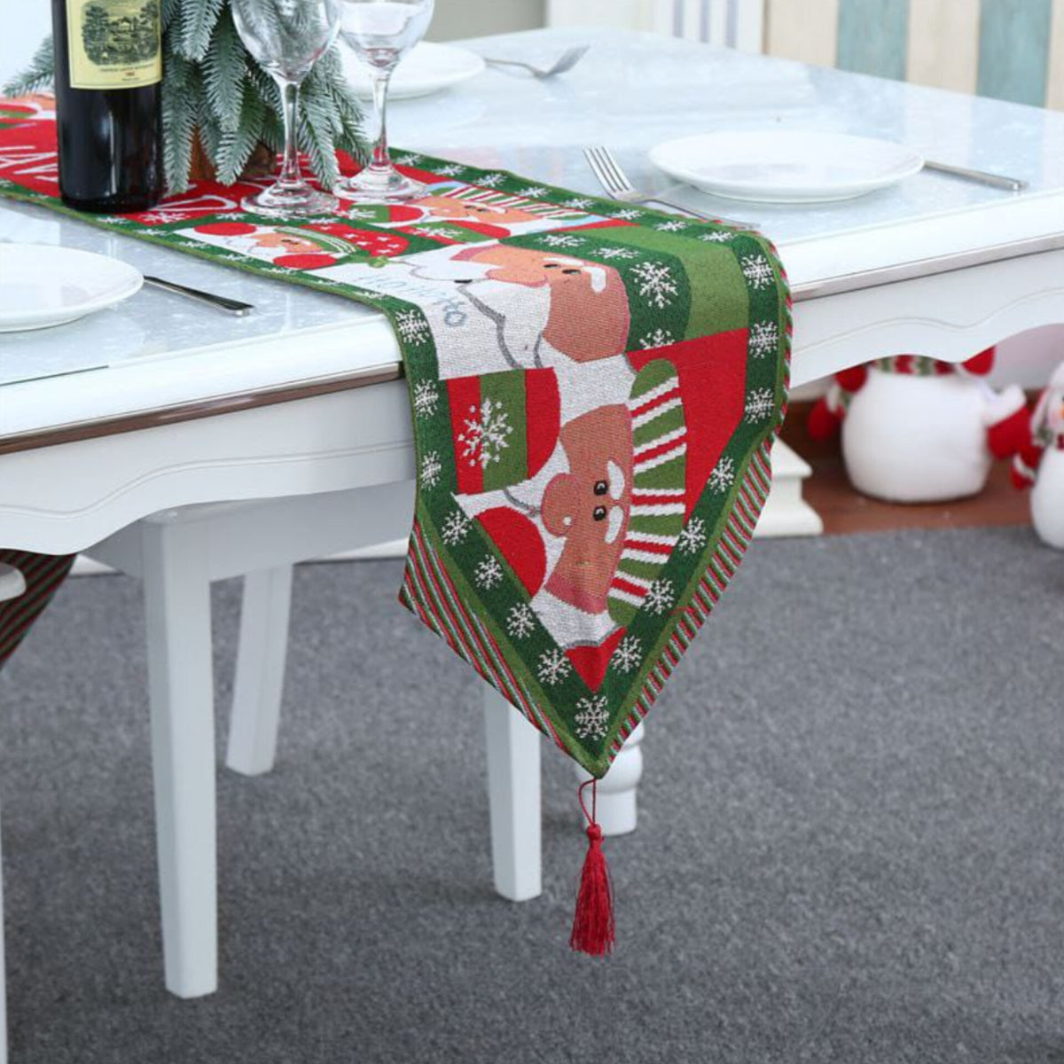 Christmas Themed Table Runner with Tassels