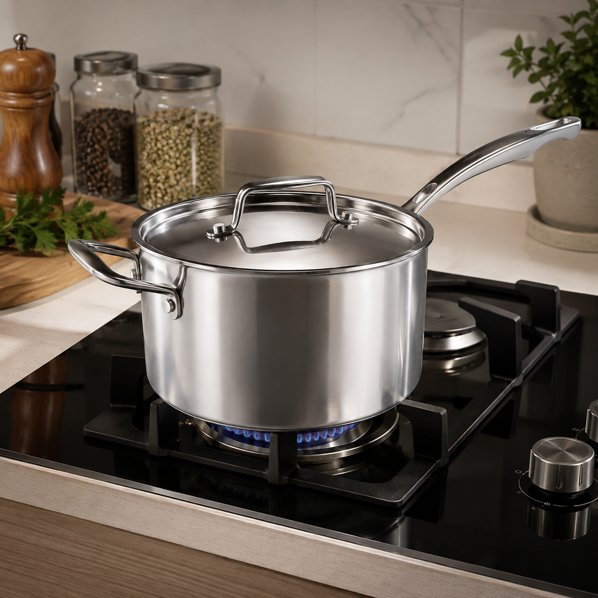 9.5L Deep Saucepan With Lid And Helper Handle HMBA564