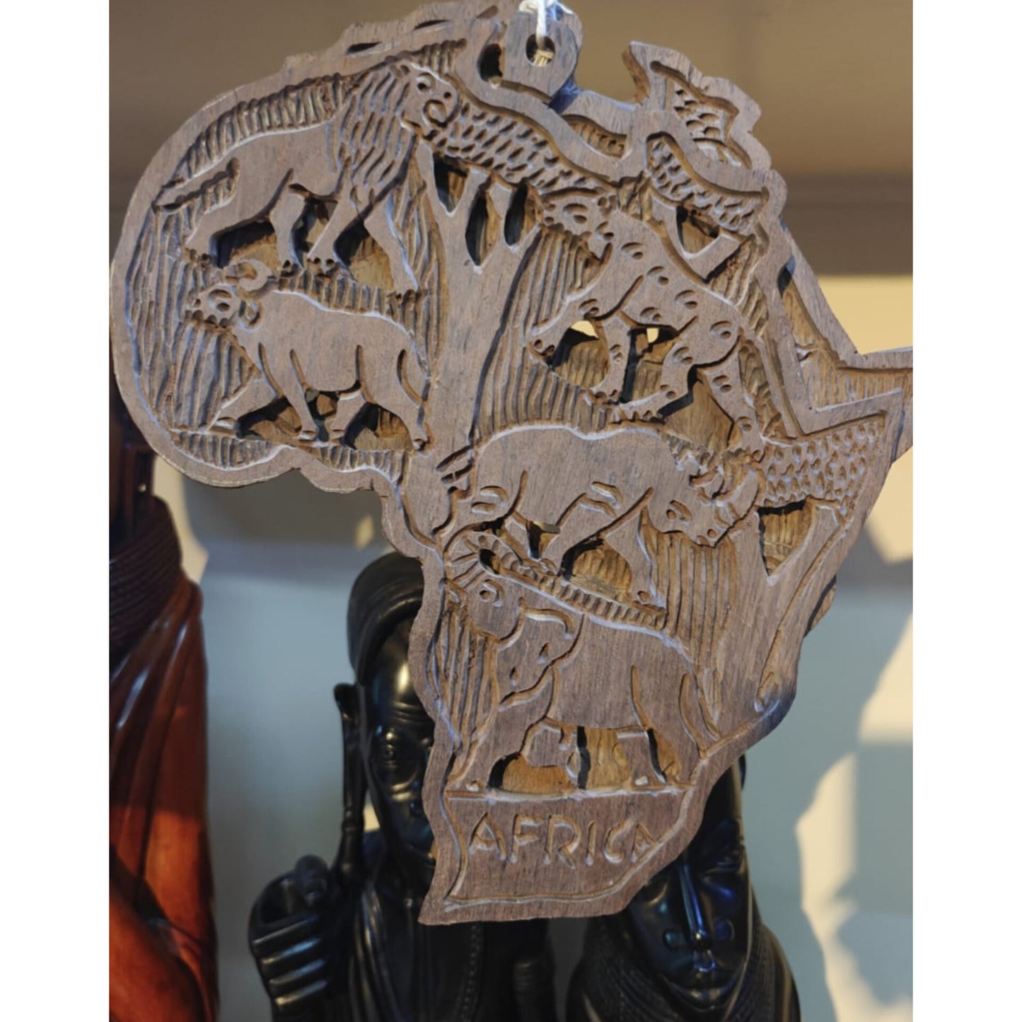 Handcrafted Ebony African Map with Big Five Embossing