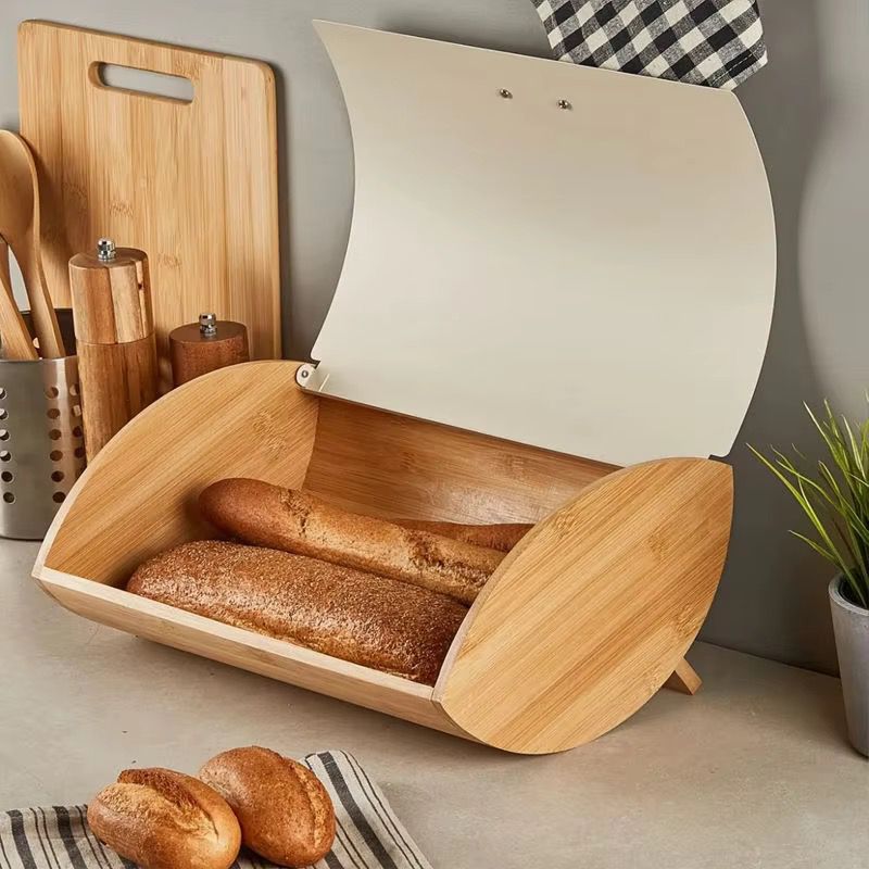 Bamboo Bread Bin with Metallic Cover Gha
