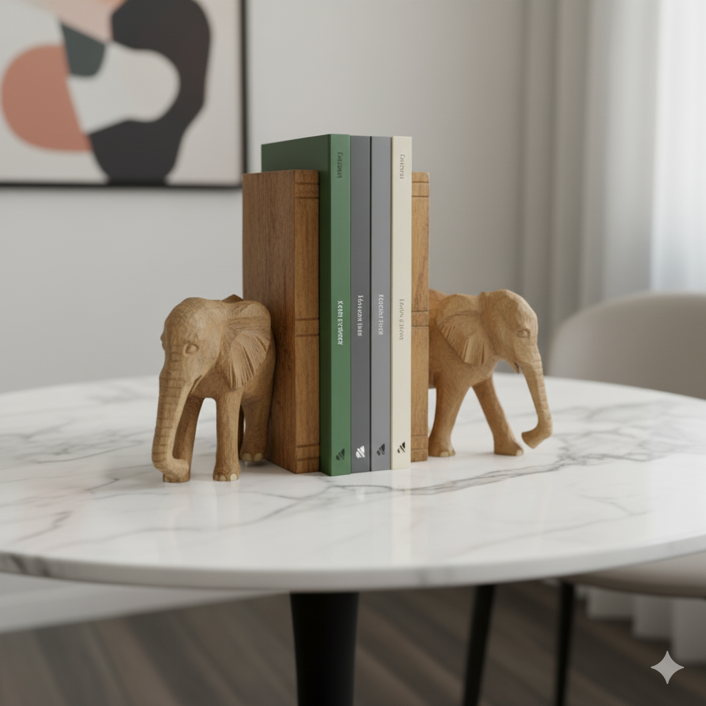 Rustic Rosewood Elephant Bookends Set of 2
