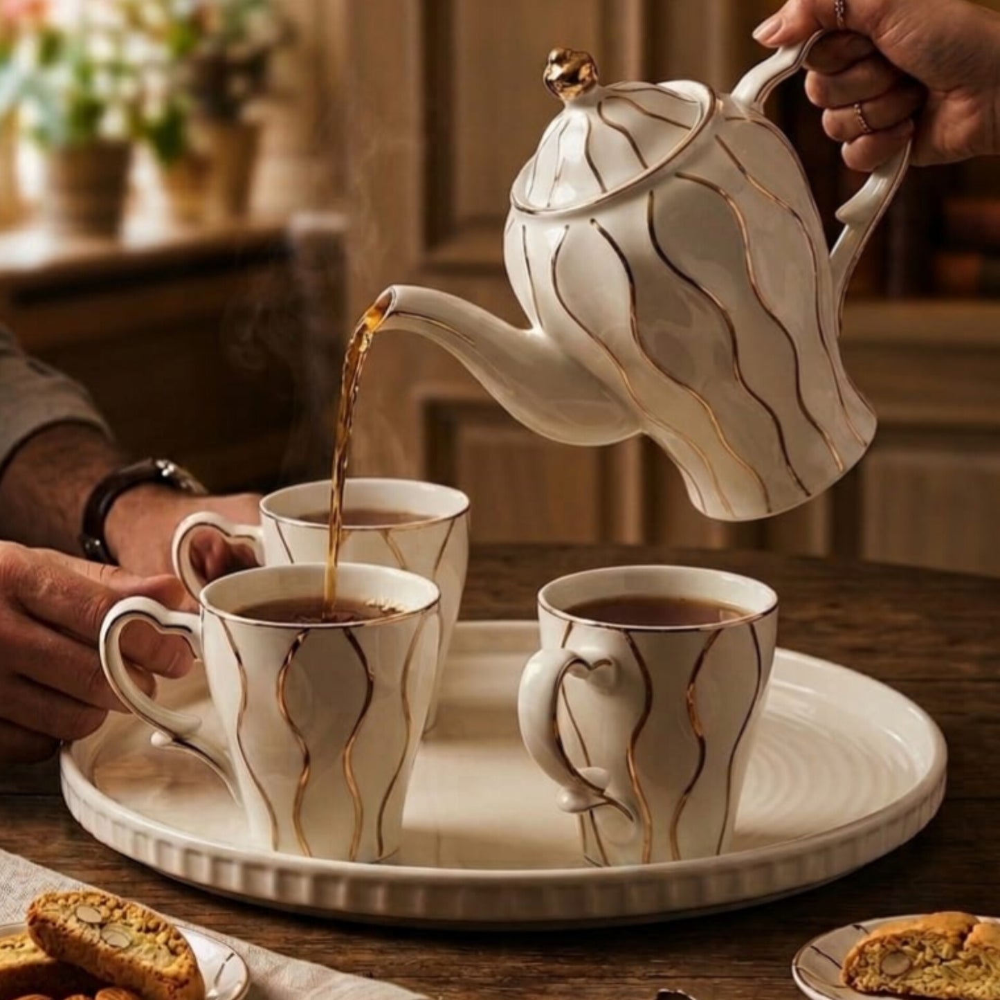 Gold White Ceramic Tea Set