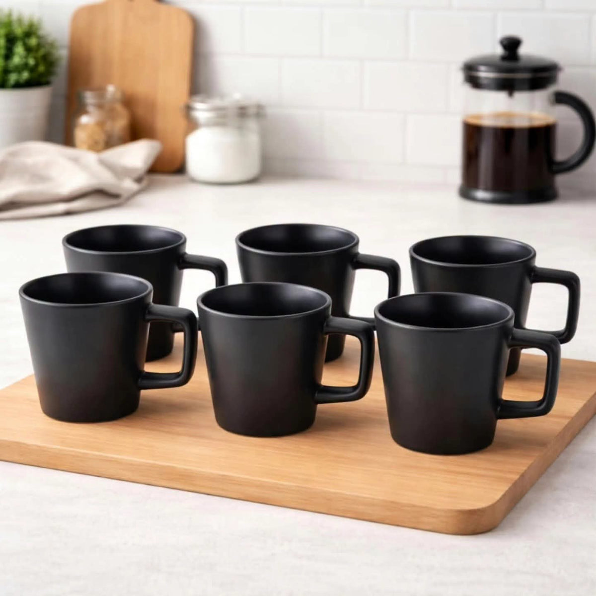 6Pc Ceramic Matte Black Coffee Mugs