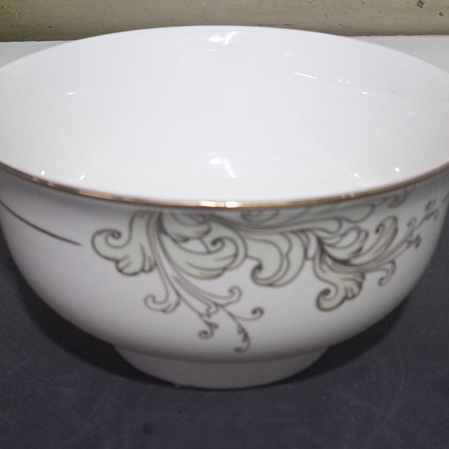 6pc White Bone Soup Bowl Set with Gold