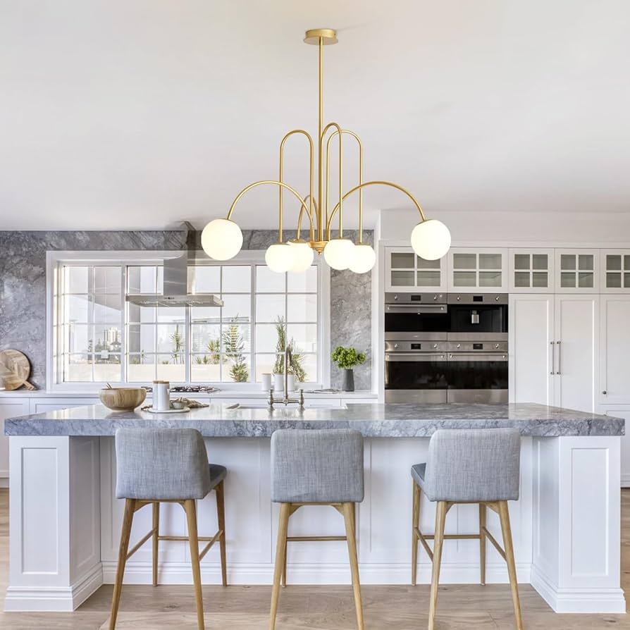 Arco deco pendant light with 6 bulbs