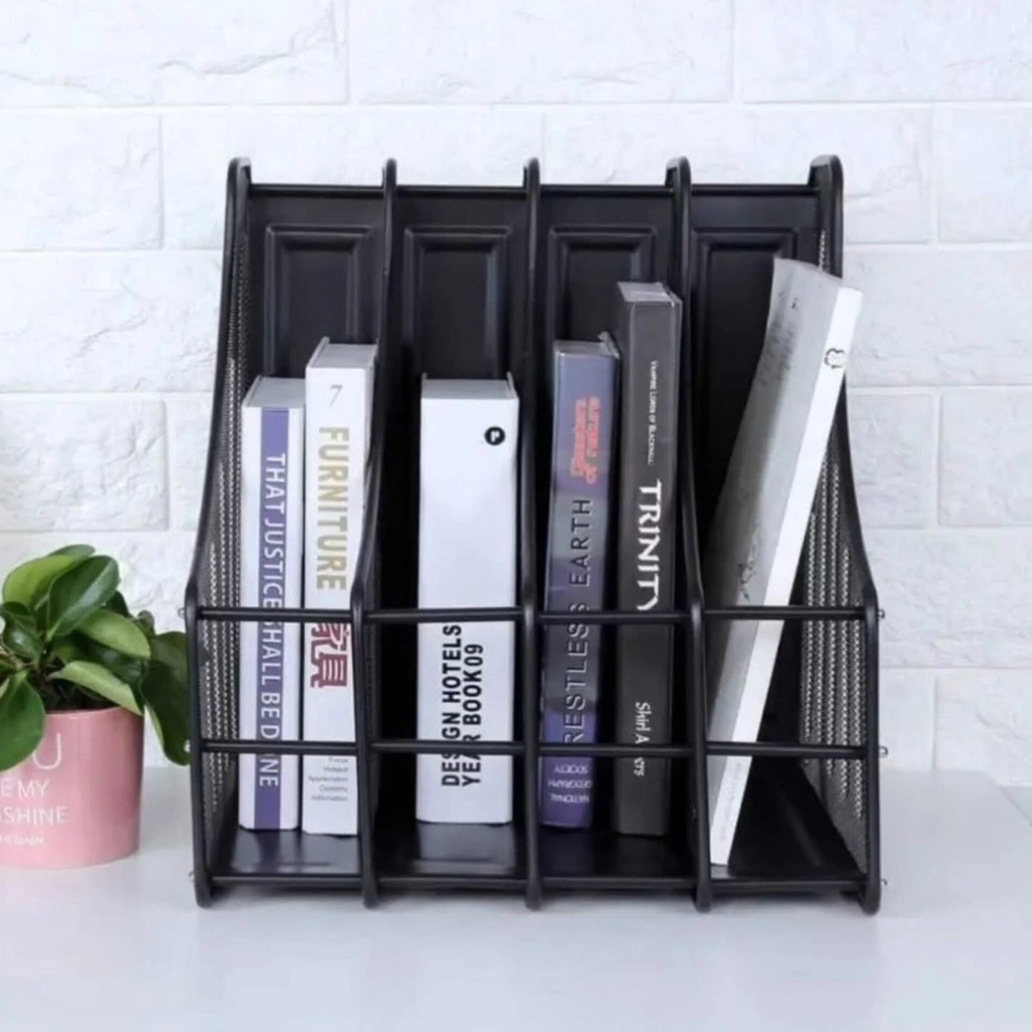4 Slot Vertical Metallic Mesh Desk File Organizer