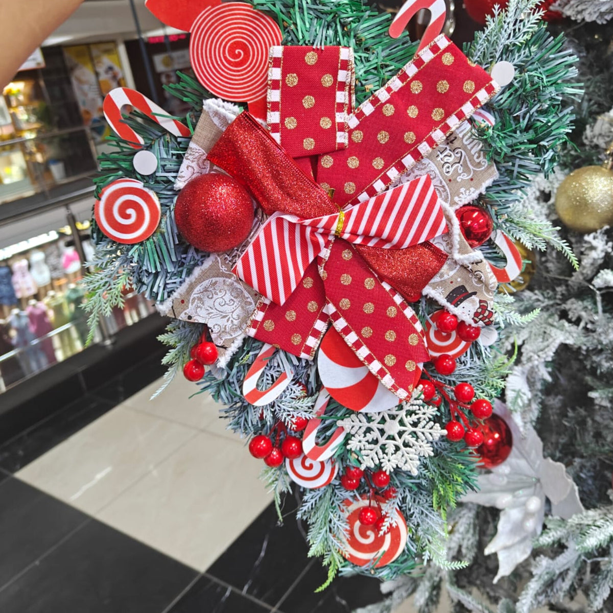 Candy Cane Christmas Door Wreath