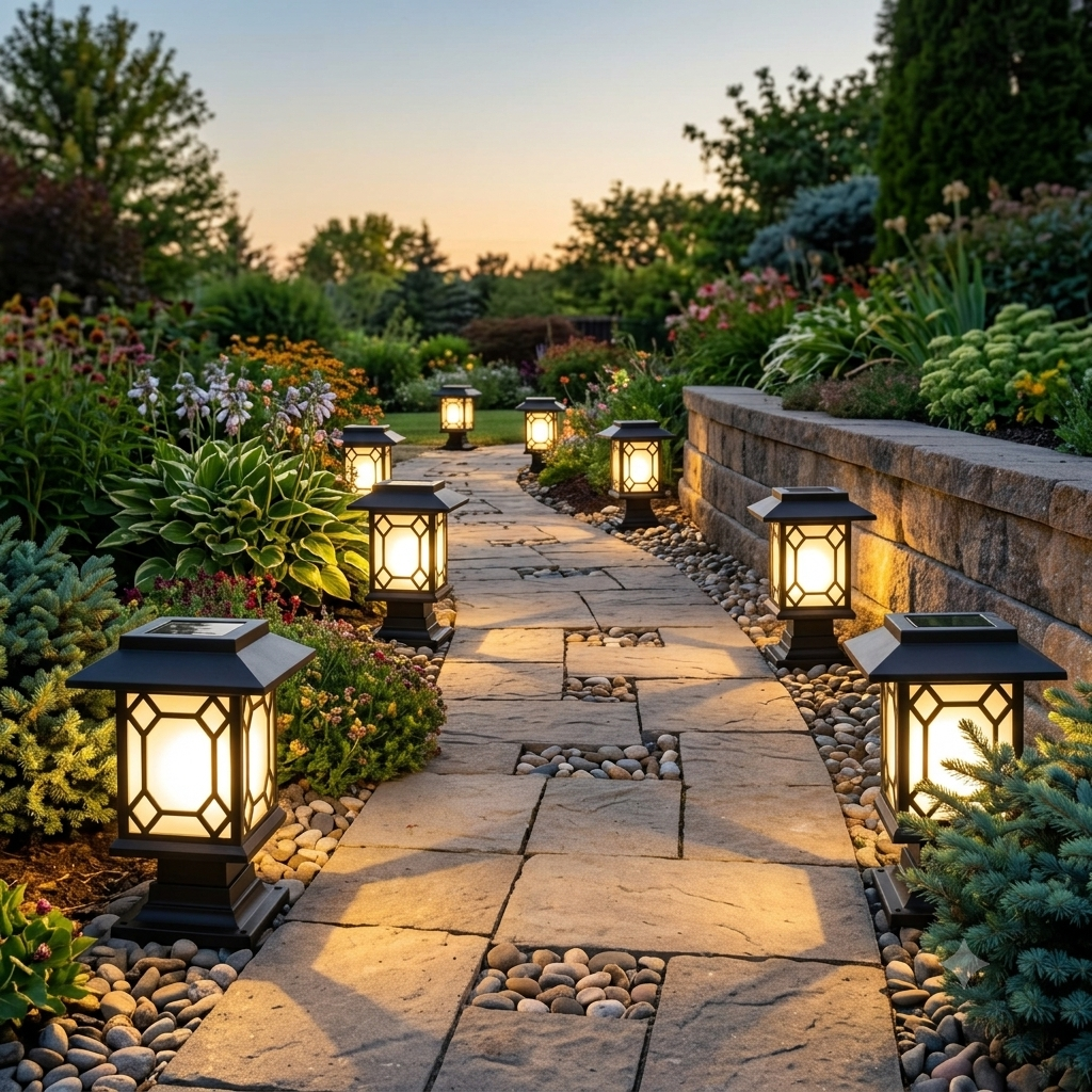 2pcs Led Solar Pathway Garden Outdoor Pillar lights