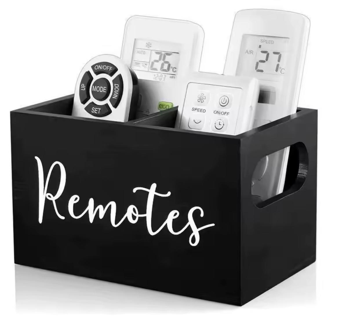 White Wooden Remote Control and Gadget Organizer Box