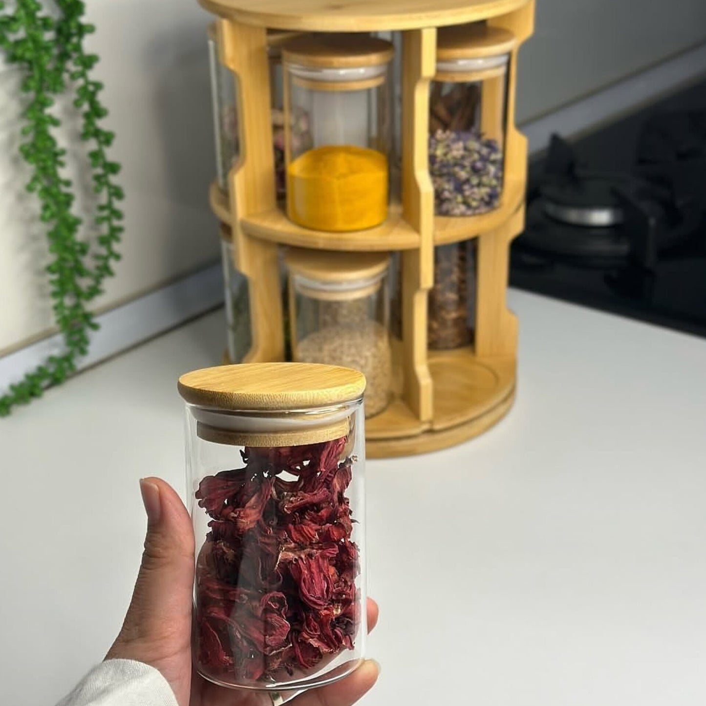 8Pc Rotating Bamboo Spice Rack Set