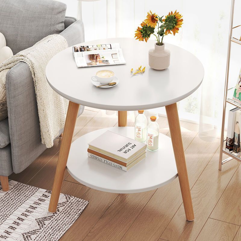 Contemporary Round Two-Tier Coffee Table with Wooden Legs