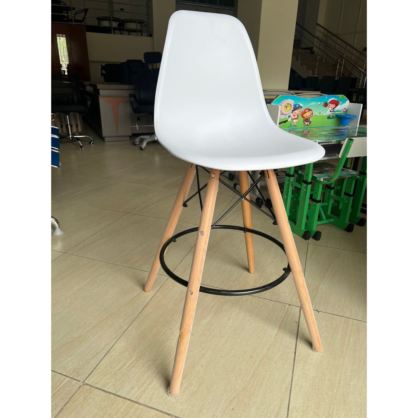 Nordic Style Eames Inspired Counter and Bar Height Stool with Wooden Legs