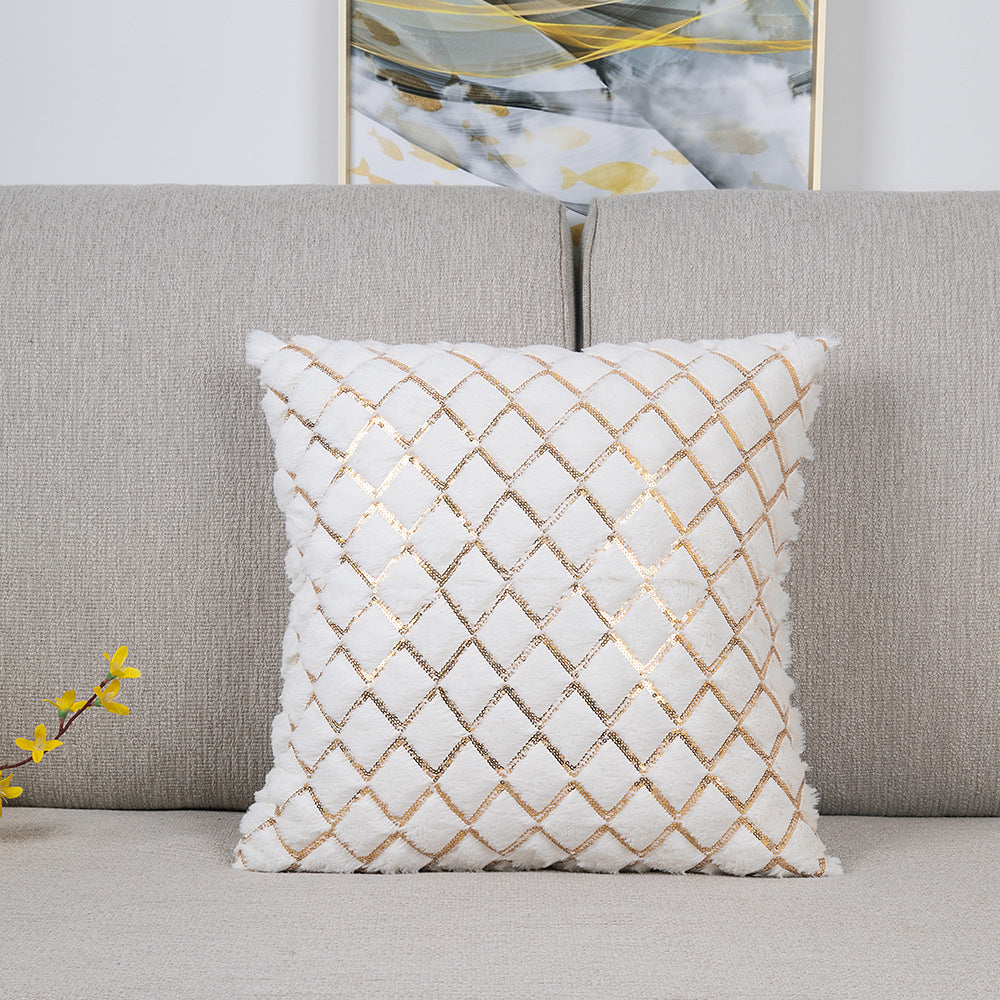 A golden sequins pillow cover with a shimmering high definition finish.