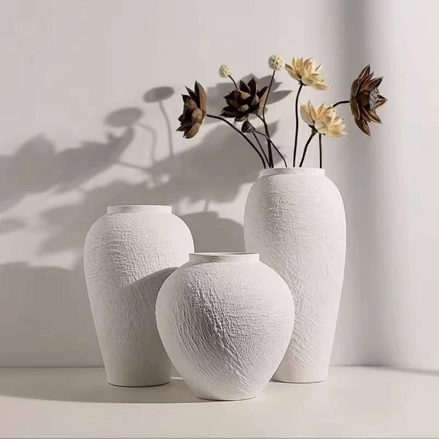 Set of 3 Modern White Ceramic Decorative Vases