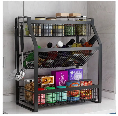 Black three tier metal spice rack