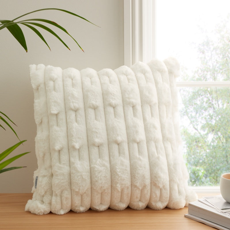 Ribbed plush fur throw pillow covers