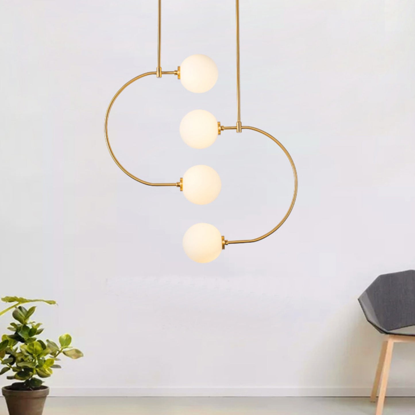4 Light Curved Frosted Globe Chandelier