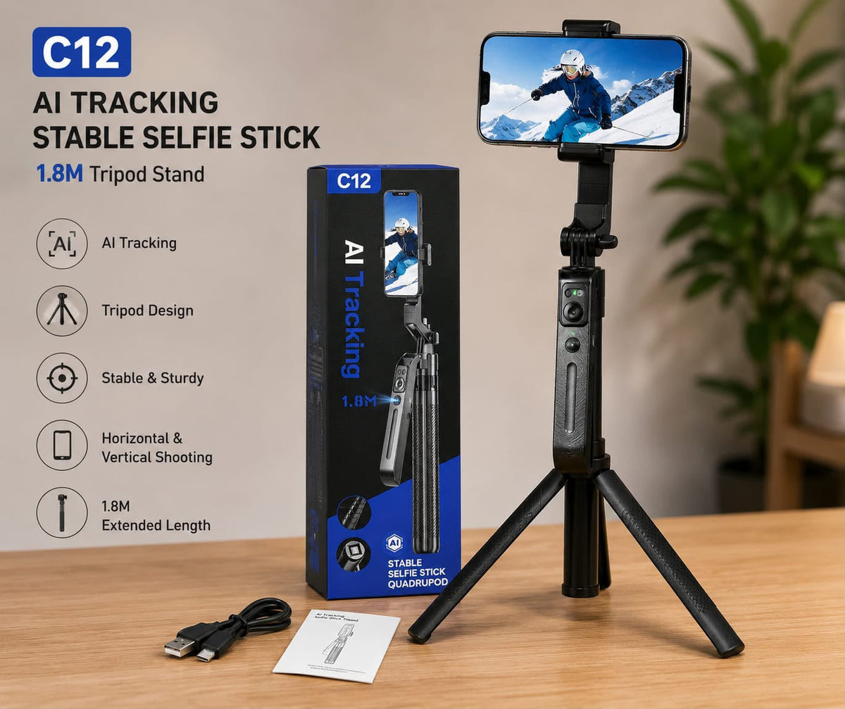 C12 AI Tracking Selfie Stick and Tripod Stand