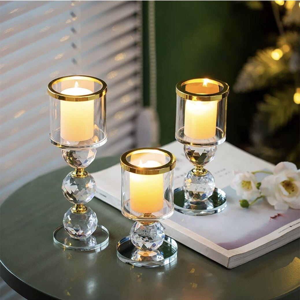 3Pc clear glass candle holder set