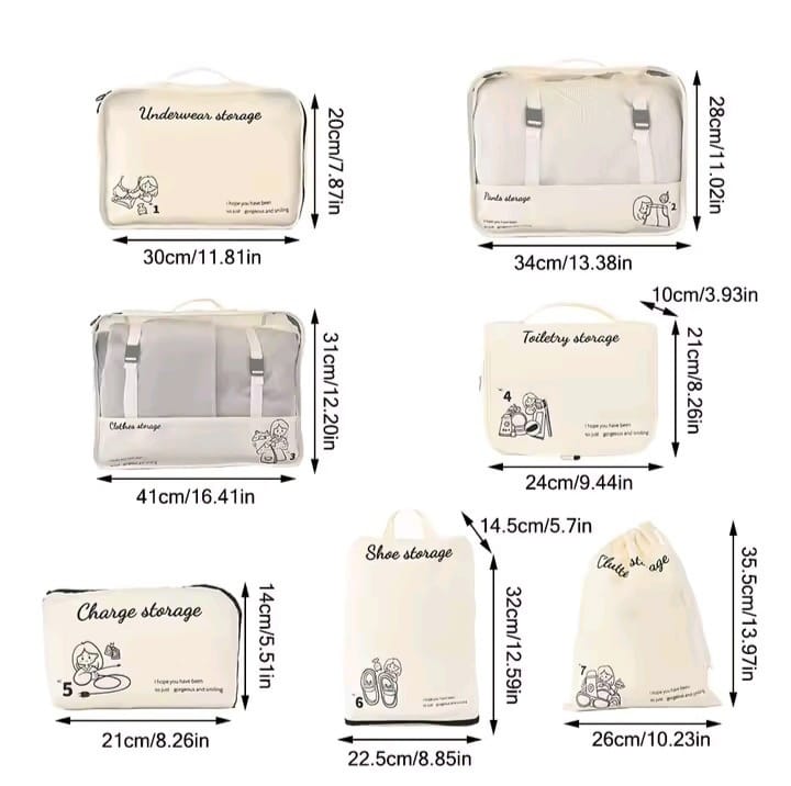 7pcs luggage travel suitcase organizers